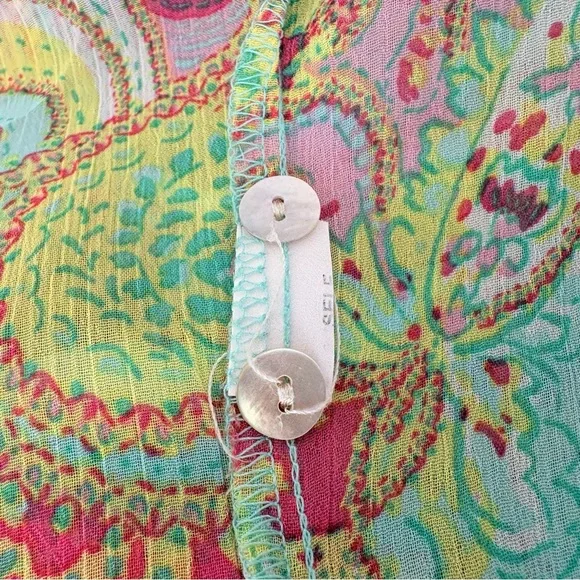 Figueroa & Flower Multicolor Paisley Sheer 3/4 Sleeve Blouse - Picture 11 of 14